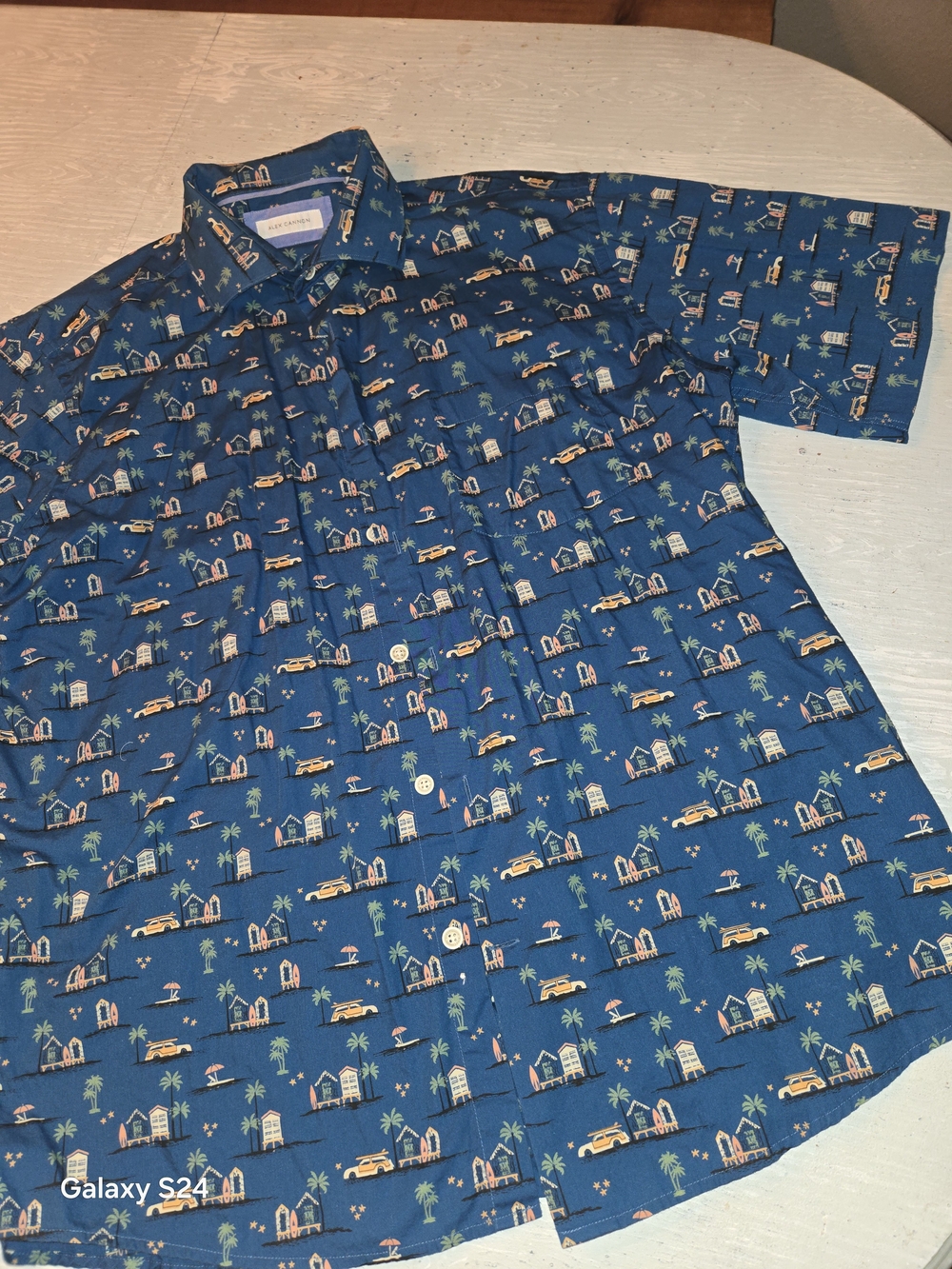 Men's Blue Short-Sleeve Button Down Cotton Alex Cannon Shirt Sz XL